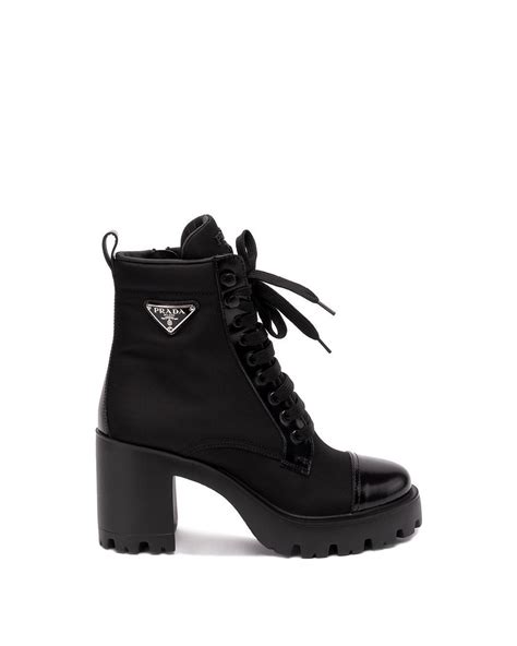 brushed leather and nylon laced booties prada|Black Brushed Leather And Re.